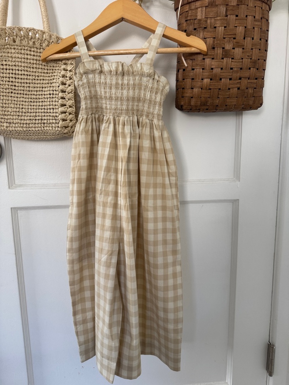 2-3YJamie Kay Beige Gingham Smocked Jumpsuit